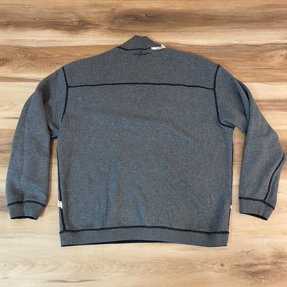 Tommy Bahama Sweater Mens Large 1/4 Zip Reversible Flip Side Black Gray - Picture 9 of 9